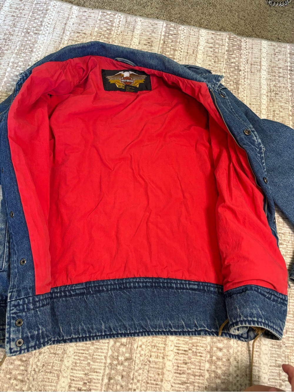 1990s Vintage Harley Davidson Motorcycle Jean Jacket Size L - Picture 12 of 13